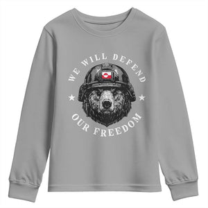Greenland Bear We Will Defend Our Freedom Youth Sweatshirt Polar Bear Soldier National Pride TS02 Sport Gray Print Your Wear