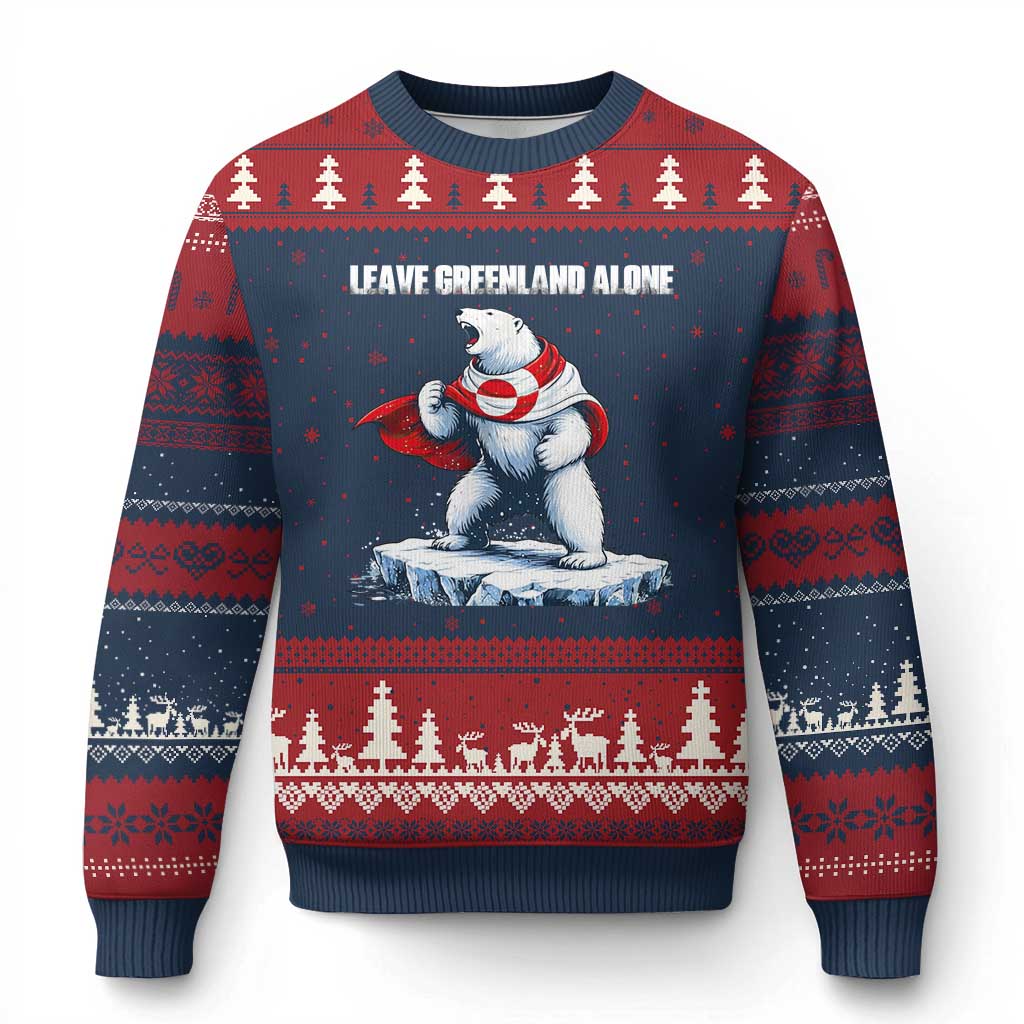 Heroic Polar Bear Leave Greenland Alone Ugly Christmas Sweater Patriotic Island Sovereignty Protest TS02 Navy Red Print Your Wear
