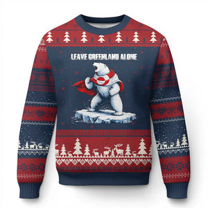Heroic Polar Bear Leave Greenland Alone Ugly Christmas Sweater Patriotic Island Sovereignty Protest TS02 Navy Red Print Your Wear