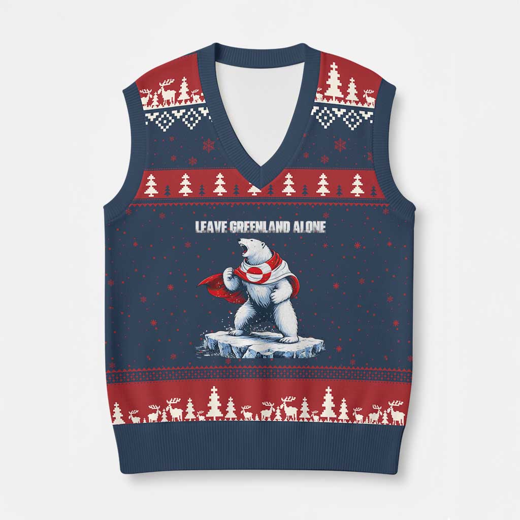 Heroic Polar Bear Leave Greenland Alone V-Neck Knit Sweater Vest Patriotic Island Sovereignty Protest TS02 Navy Red Print Your Wear