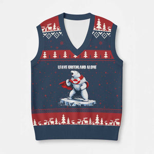 Heroic Polar Bear Leave Greenland Alone V-Neck Knit Sweater Vest Patriotic Island Sovereignty Protest TS02 Navy Red Print Your Wear