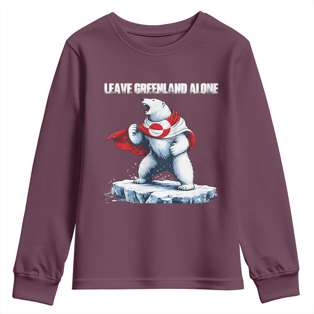 Heroic Polar Bear Leave Greenland Alone Youth Sweatshirt Patriotic Island Sovereignty Protest TS02 Maroon Print Your Wear