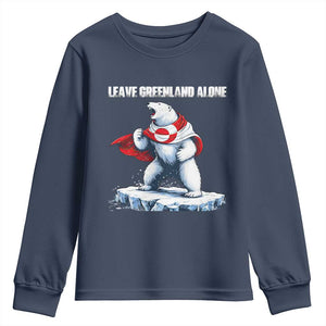 Heroic Polar Bear Leave Greenland Alone Youth Sweatshirt Patriotic Island Sovereignty Protest TS02 Navy Print Your Wear