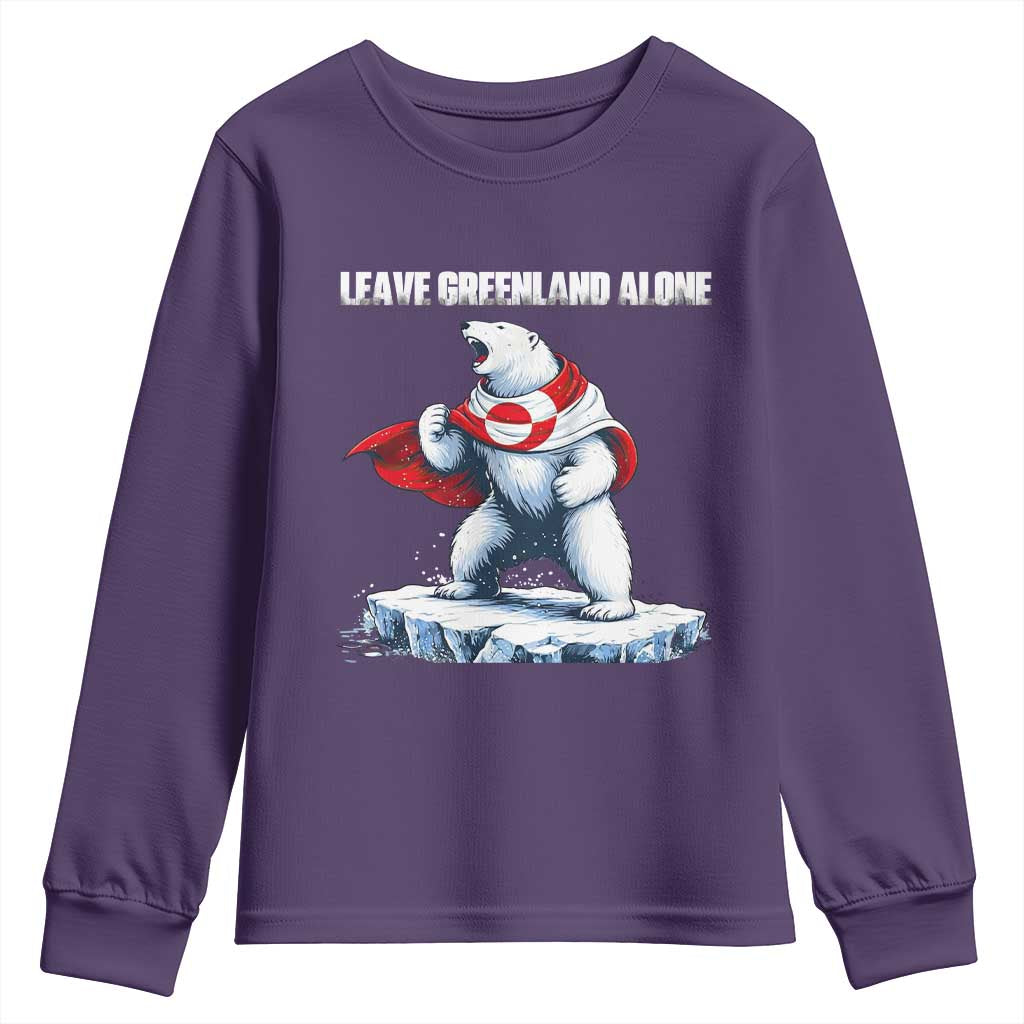 Heroic Polar Bear Leave Greenland Alone Youth Sweatshirt Patriotic Island Sovereignty Protest TS02 Purple Print Your Wear