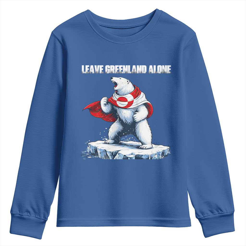 Heroic Polar Bear Leave Greenland Alone Youth Sweatshirt Patriotic Island Sovereignty Protest TS02 Royal Blue Print Your Wear