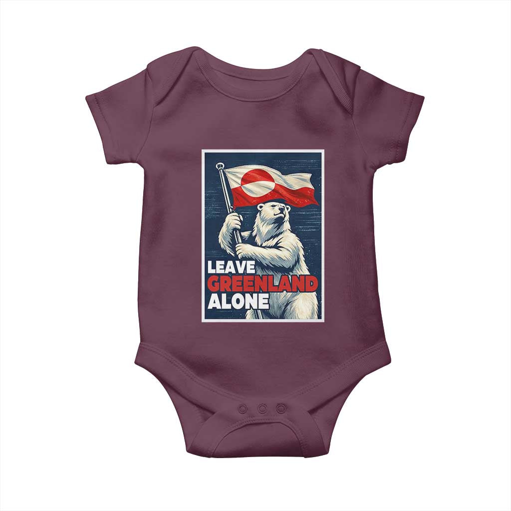 Leave Greenland Alone Vintage Poster Graphic Baby Onesie Retro Polar Bear Waving Flag Patriot TS02 Maroon Print Your Wear