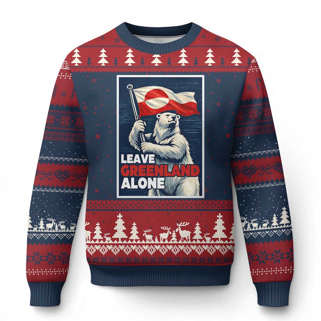 Leave Greenland Alone Vintage Poster Graphic Ugly Christmas Sweater Retro Polar Bear Waving Flag Patriot TS02 Navy Red Print Your Wear