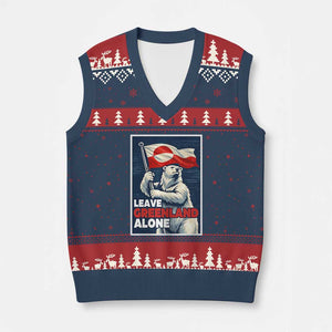 Leave Greenland Alone Vintage Poster Graphic V-Neck Knit Sweater Vest Retro Polar Bear Waving Flag Patriot TS02 Navy Red Print Your Wear