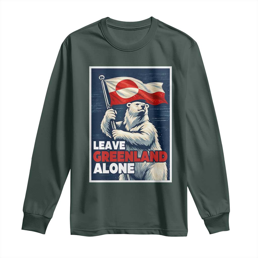 Leave Greenland Alone Vintage Poster Graphic Long Sleeve Shirt Retro Polar Bear Waving Flag Patriot TS02 Dark Forest Green Print Your Wear