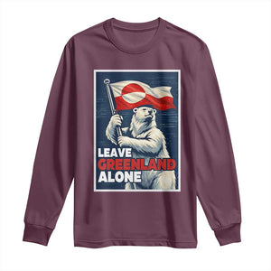 Leave Greenland Alone Vintage Poster Graphic Long Sleeve Shirt Retro Polar Bear Waving Flag Patriot TS02 Maroon Print Your Wear