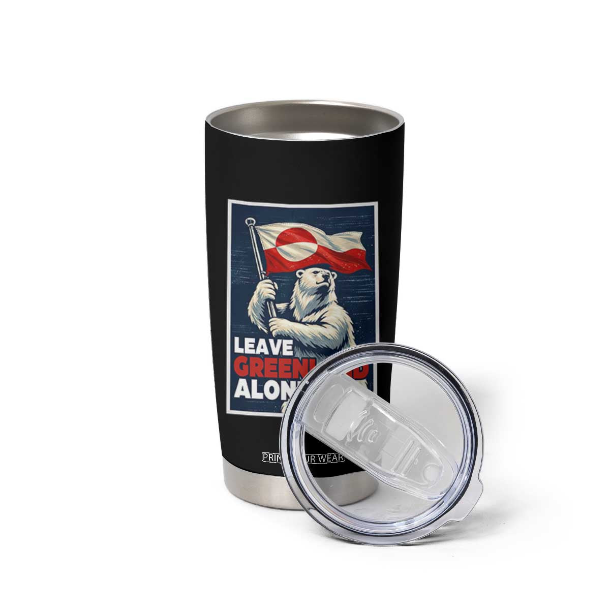 Leave Greenland Alone Vintage Poster Graphic Tumbler Cup Retro Polar Bear Waving Flag Patriot TS02 Print Your Wear