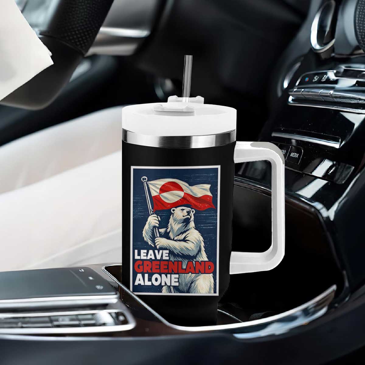 Leave Greenland Alone Vintage Poster Graphic Tumbler With Handle Retro Polar Bear Waving Flag Patriot TS02 Print Your Wear