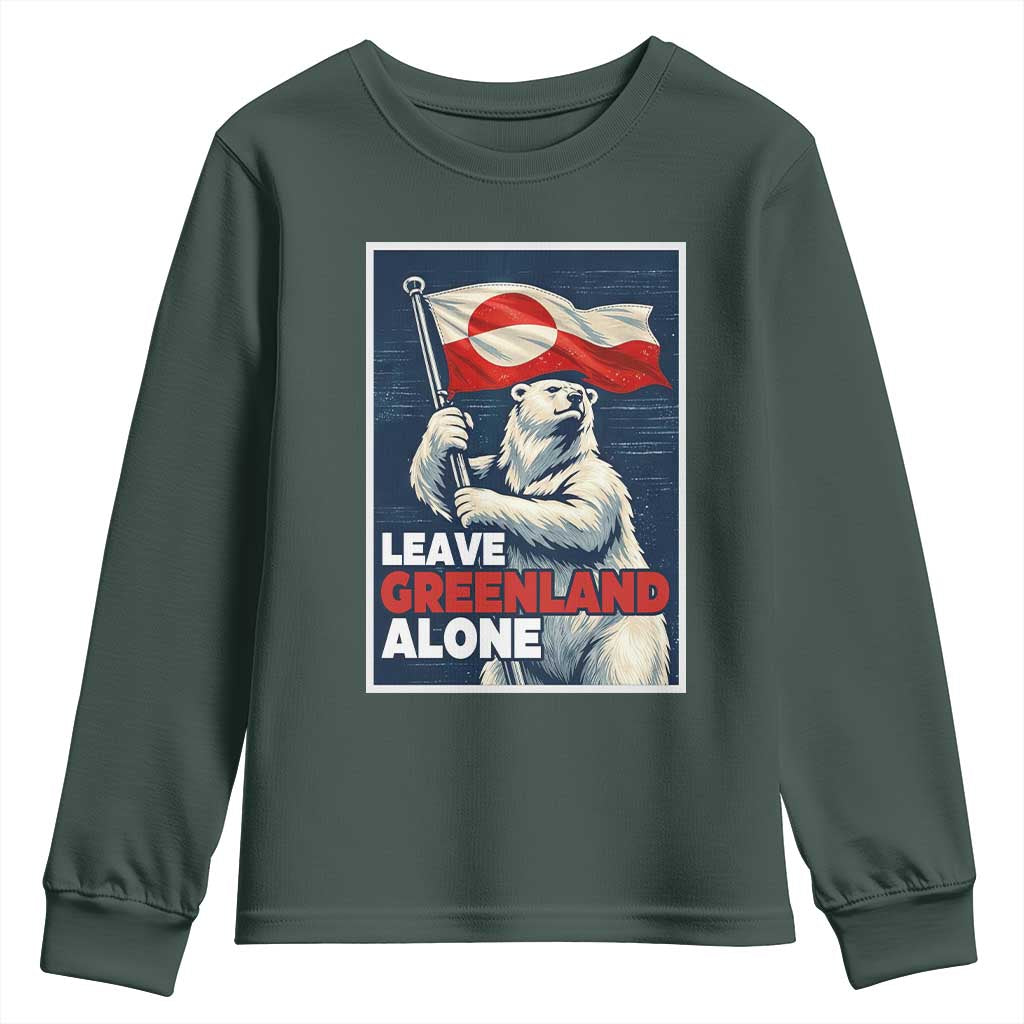 Leave Greenland Alone Vintage Poster Graphic Youth Sweatshirt Retro Polar Bear Waving Flag Patriot TS02 Dark Forest Green Print Your Wear