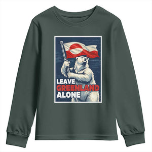 Leave Greenland Alone Vintage Poster Graphic Youth Sweatshirt Retro Polar Bear Waving Flag Patriot TS02 Dark Forest Green Print Your Wear