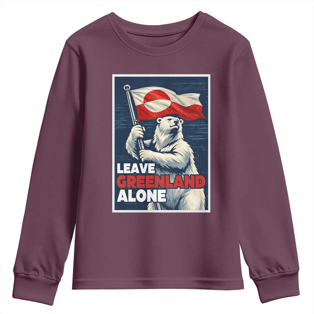 Leave Greenland Alone Vintage Poster Graphic Youth Sweatshirt Retro Polar Bear Waving Flag Patriot TS02 Maroon Print Your Wear
