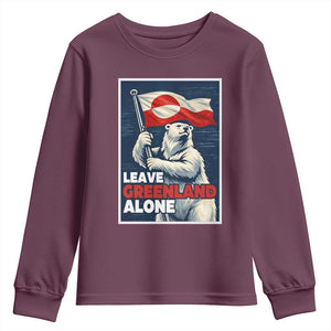 Leave Greenland Alone Vintage Poster Graphic Youth Sweatshirt Retro Polar Bear Waving Flag Patriot TS02 Maroon Print Your Wear