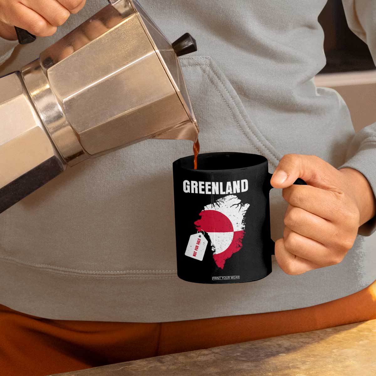 Greenland Not For Sale Patriotic Coffee Mug Grunge Flag and Price Tag Protest TS02 Print Your Wear