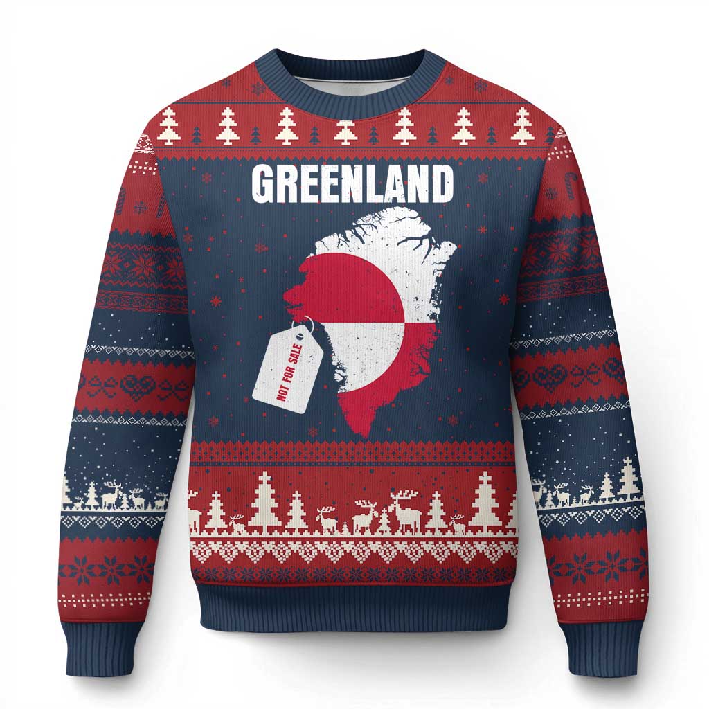 Greenland Not For Sale Patriotic Ugly Christmas Sweater Grunge Flag and Price Tag Protest TS02 Navy Red Print Your Wear