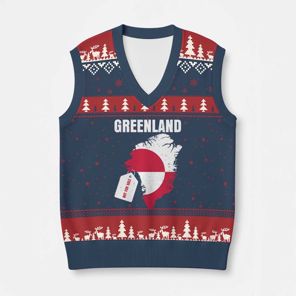 Greenland Not For Sale Patriotic V-Neck Knit Sweater Vest Grunge Flag and Price Tag Protest TS02 Navy Red Print Your Wear