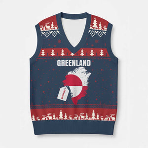 Greenland Not For Sale Patriotic V-Neck Knit Sweater Vest Grunge Flag and Price Tag Protest TS02 Navy Red Print Your Wear