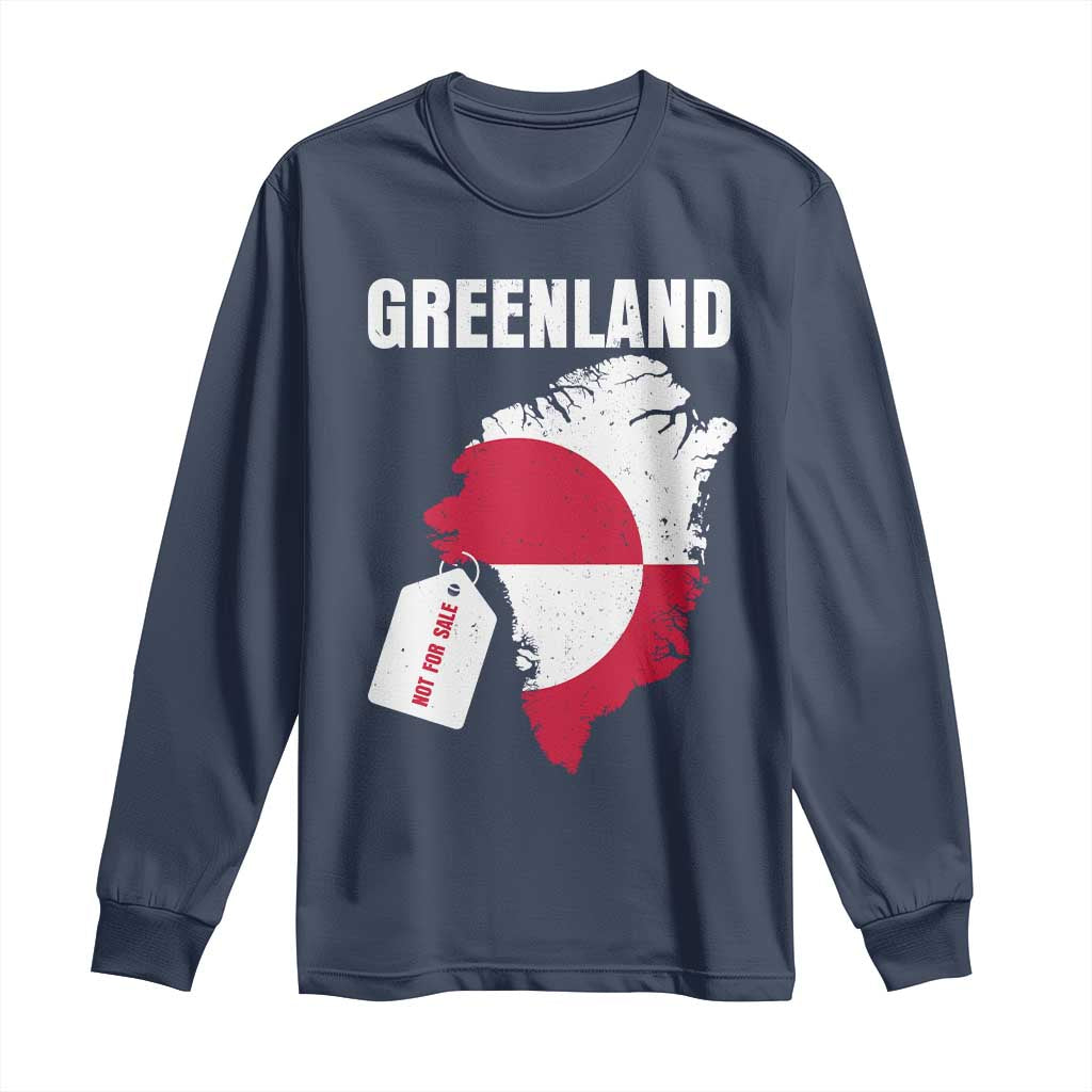 Greenland Not For Sale Patriotic Long Sleeve Shirt Grunge Flag and Price Tag Protest TS02 Navy Print Your Wear