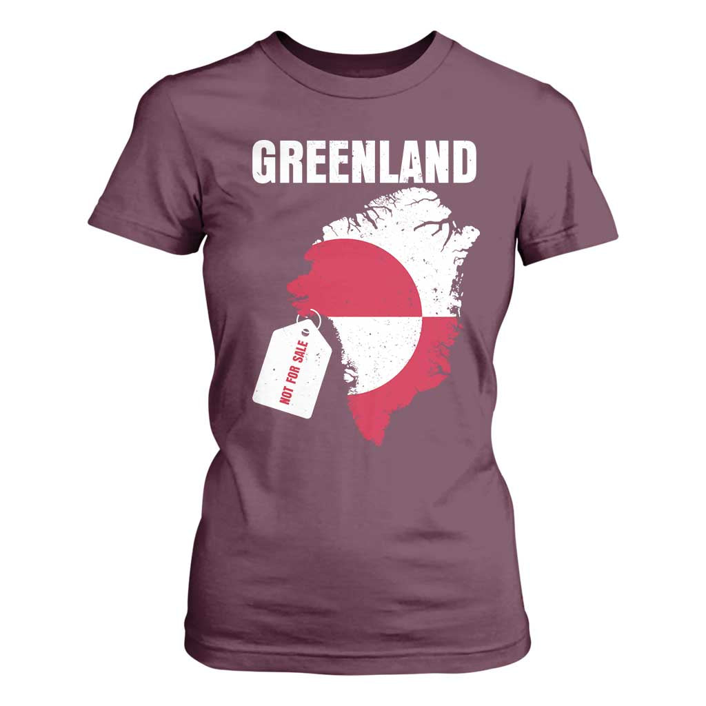 Greenland Not For Sale Patriotic T Shirt For Women Grunge Flag and Price Tag Protest TS02 Maroon Print Your Wear
