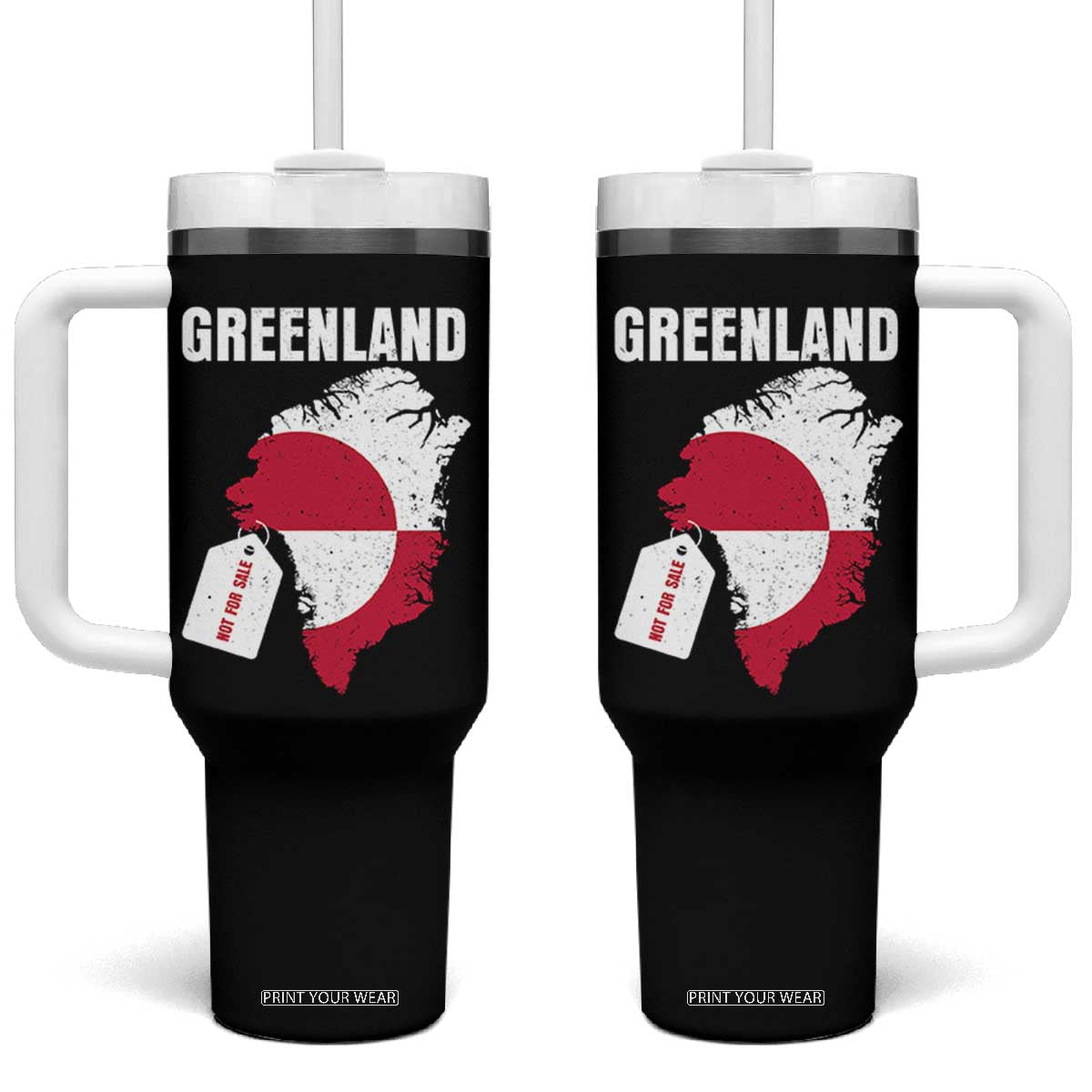 Greenland Not For Sale Patriotic Tumbler With Handle Grunge Flag and Price Tag Protest TS02 One Size: 40 oz Black Print Your Wear