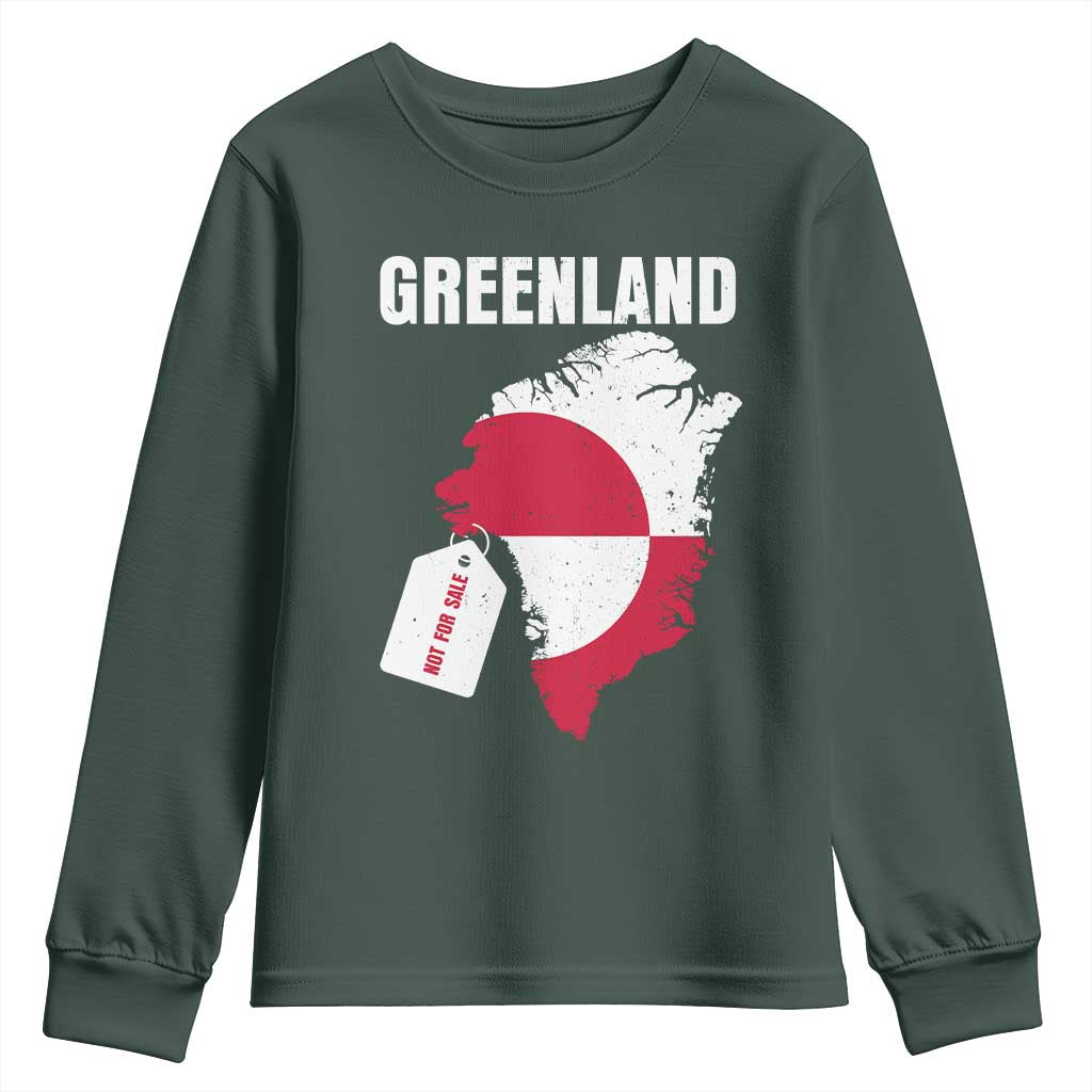 Greenland Not For Sale Patriotic Youth Sweatshirt Grunge Flag and Price Tag Protest TS02 Dark Forest Green Print Your Wear