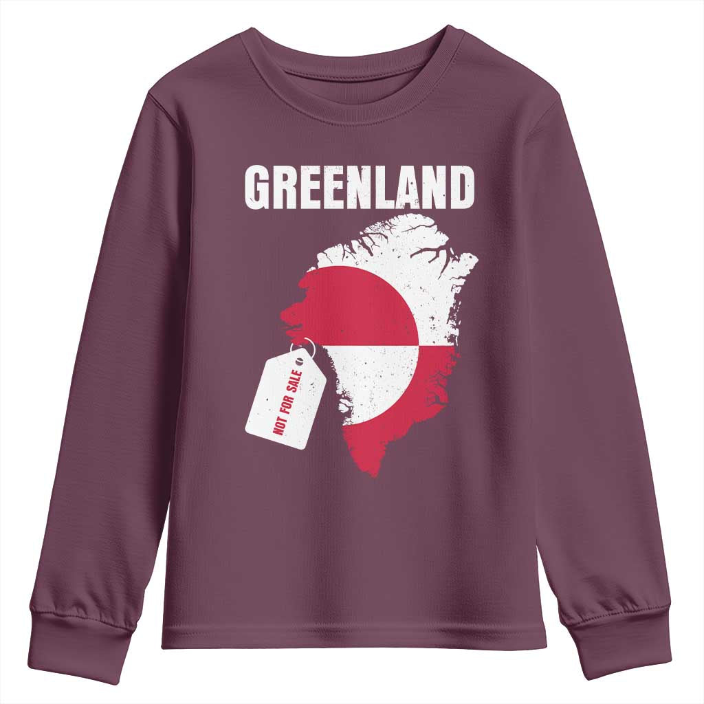 Greenland Not For Sale Patriotic Youth Sweatshirt Grunge Flag and Price Tag Protest TS02 Maroon Print Your Wear