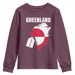 Greenland Not For Sale Patriotic Youth Sweatshirt Grunge Flag and Price Tag Protest TS02 Maroon Print Your Wear