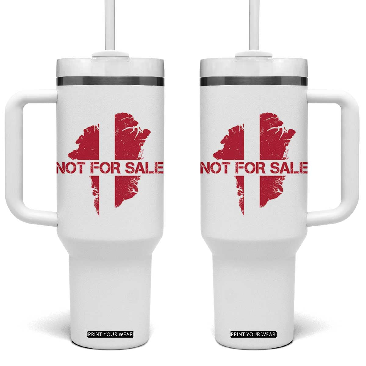 Denmark Stand With Greenland Not For Sale Tumbler With Handle Danish Flag Unity Support Protest TS02 One Size: 40 oz White Print Your Wear