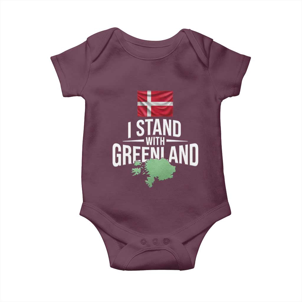 Denmark I Stand With Greenland Baby Onesie Danish Flag and Map Unity Support Protest TS02 Maroon Print Your Wear