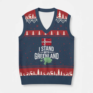 Denmark I Stand With Greenland V-Neck Knit Sweater Vest Danish Flag and Map Unity Support Protest TS02 Navy Red Print Your Wear