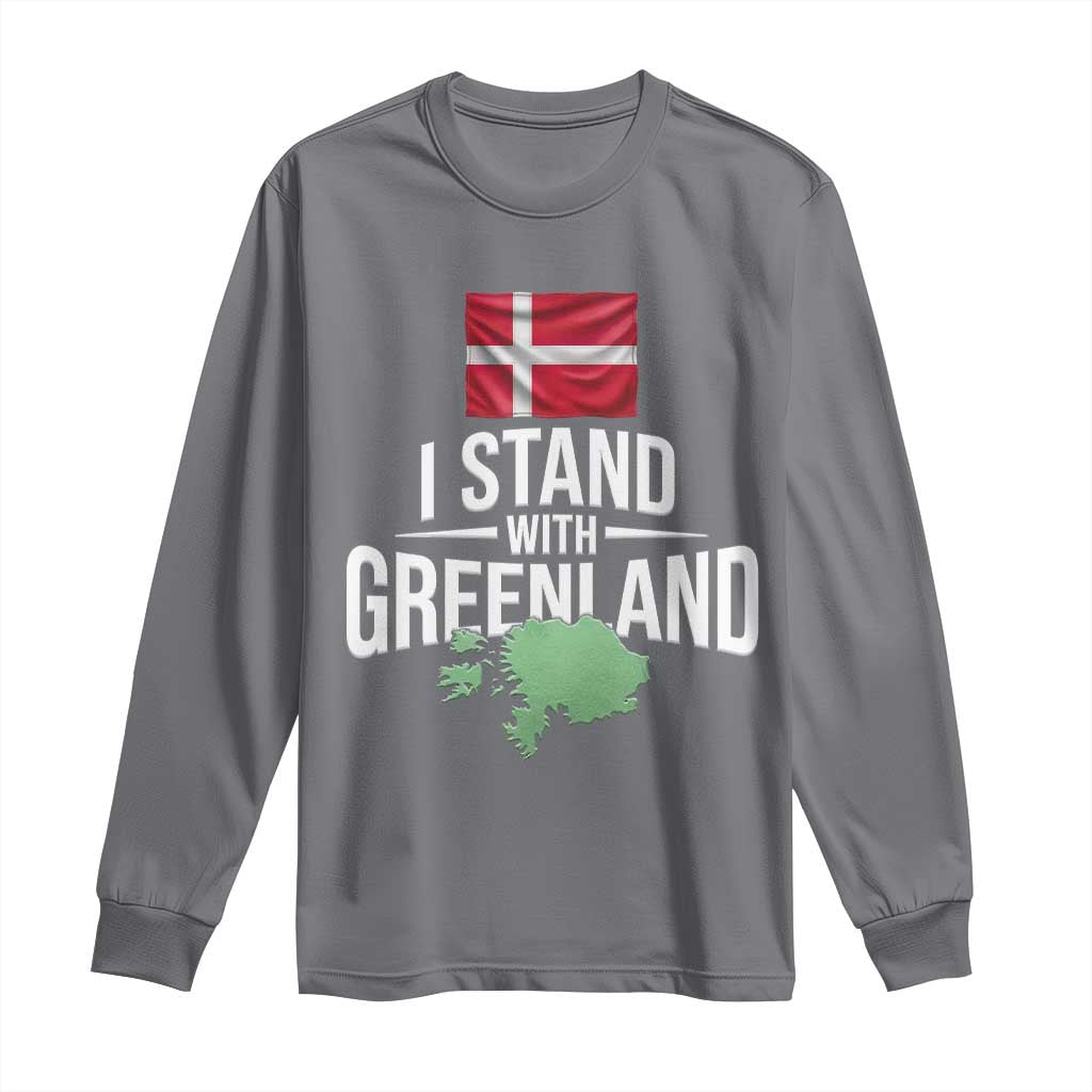 Denmark I Stand With Greenland Long Sleeve Shirt Danish Flag and Map Unity Support Protest TS02 Charcoal Print Your Wear