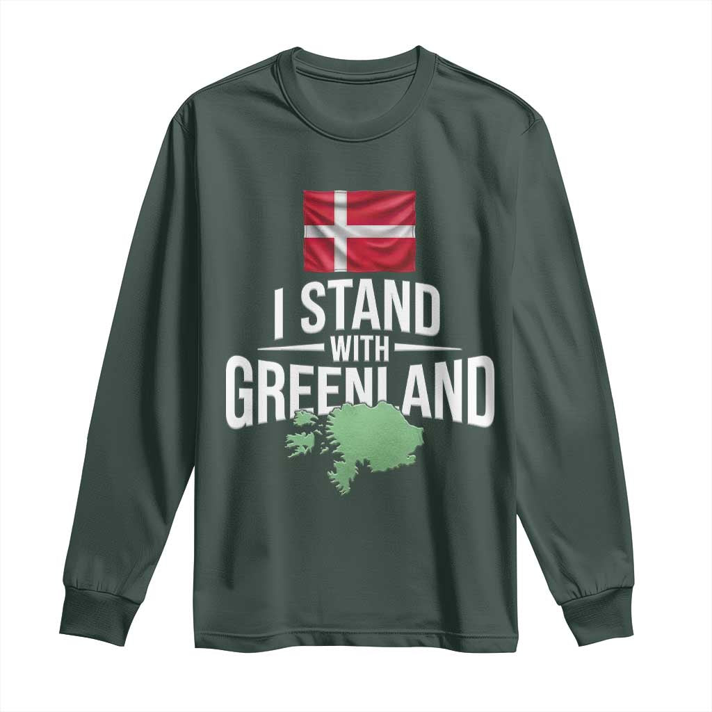 Denmark I Stand With Greenland Long Sleeve Shirt Danish Flag and Map Unity Support Protest TS02 Dark Forest Green Print Your Wear