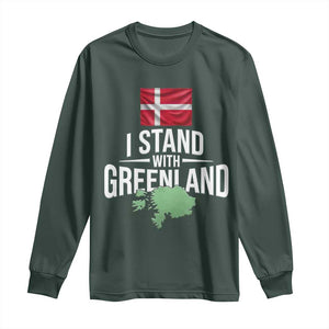 Denmark I Stand With Greenland Long Sleeve Shirt Danish Flag and Map Unity Support Protest TS02 Dark Forest Green Print Your Wear