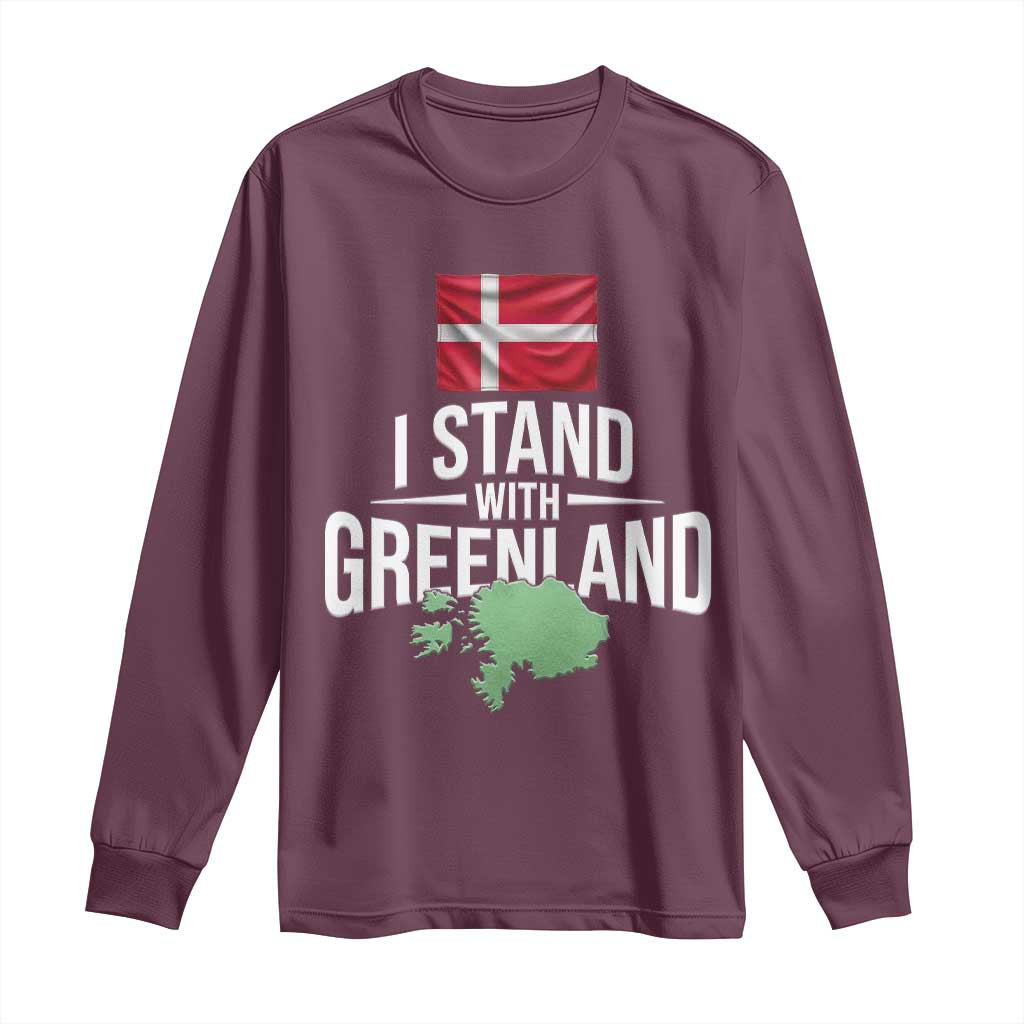 Denmark I Stand With Greenland Long Sleeve Shirt Danish Flag and Map Unity Support Protest TS02 Maroon Print Your Wear