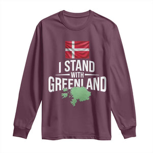 Denmark I Stand With Greenland Long Sleeve Shirt Danish Flag and Map Unity Support Protest TS02 Maroon Print Your Wear