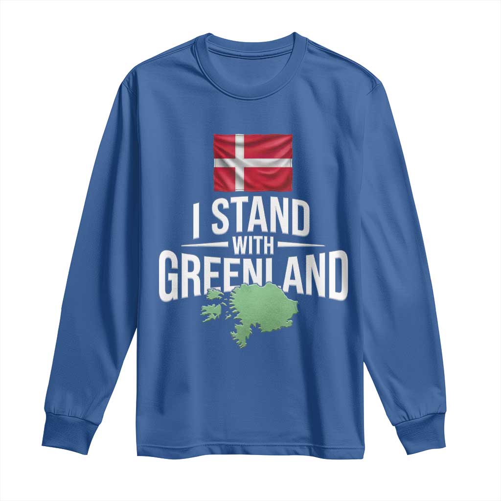 Denmark I Stand With Greenland Long Sleeve Shirt Danish Flag and Map Unity Support Protest TS02 Royal Blue Print Your Wear