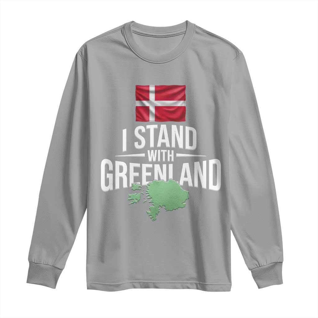 Denmark I Stand With Greenland Long Sleeve Shirt Danish Flag and Map Unity Support Protest TS02 Sport Gray Print Your Wear