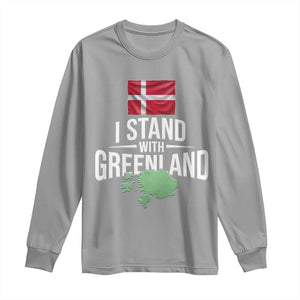 Denmark I Stand With Greenland Long Sleeve Shirt Danish Flag and Map Unity Support Protest TS02 Sport Gray Print Your Wear