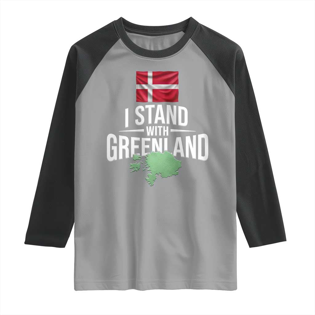 Denmark I Stand With Greenland Raglan Shirt Danish Flag and Map Unity Support Protest TS02 Sport Gray Black Print Your Wear