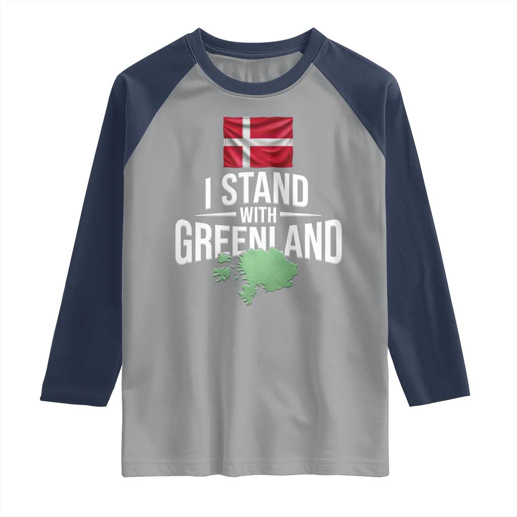 Denmark I Stand With Greenland Raglan Shirt Danish Flag and Map Unity Support Protest TS02 Sport Gray Navy Print Your Wear
