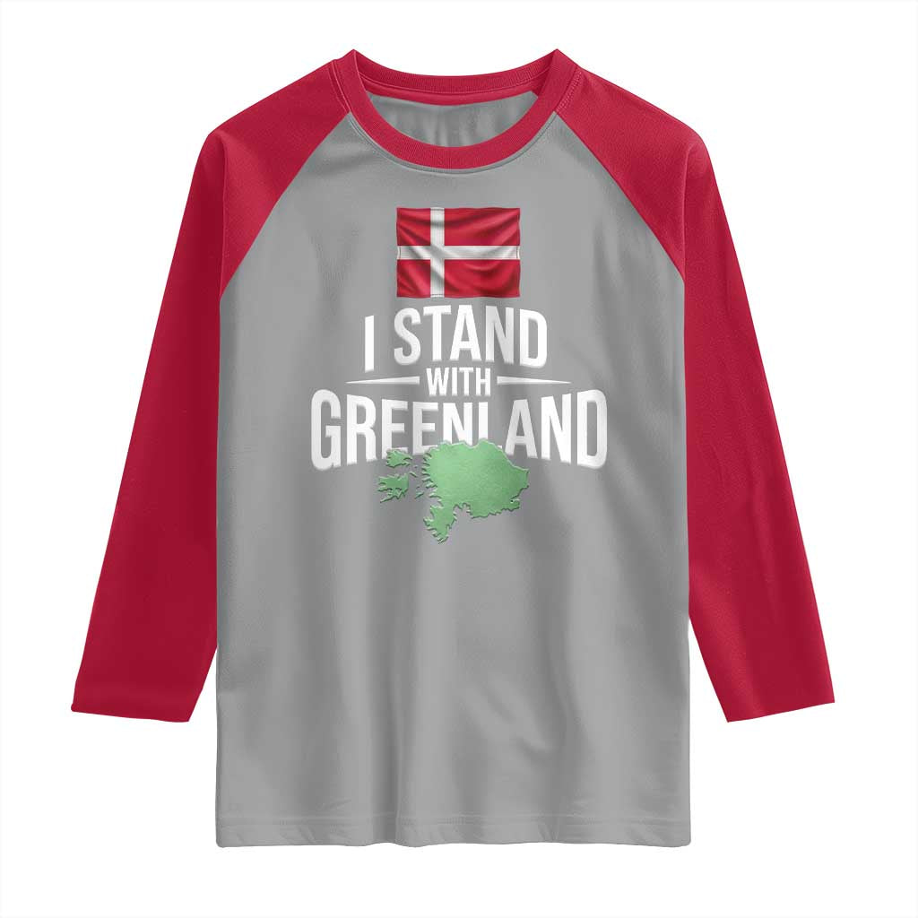 Denmark I Stand With Greenland Raglan Shirt Danish Flag and Map Unity Support Protest TS02 Sport Gray Red Print Your Wear
