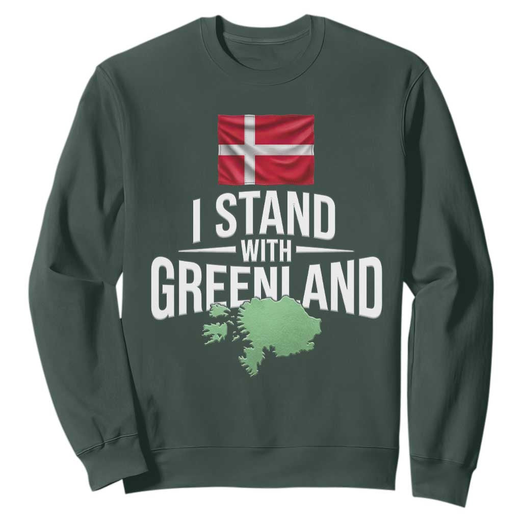 Denmark I Stand With Greenland Sweatshirt Danish Flag and Map Unity Support Protest TS02 Dark Forest Green Print Your Wear