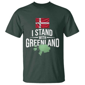 Denmark I Stand With Greenland T Shirt Danish Flag and Map Unity Support Protest TS02 Dark Forest Green Print Your Wear