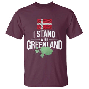 Denmark I Stand With Greenland T Shirt Danish Flag and Map Unity Support Protest TS02 Maroon Print Your Wear