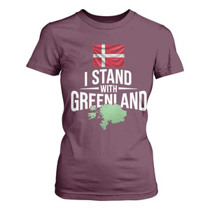 Denmark I Stand With Greenland T Shirt For Women Danish Flag and Map Unity Support Protest TS02 Maroon Print Your Wear