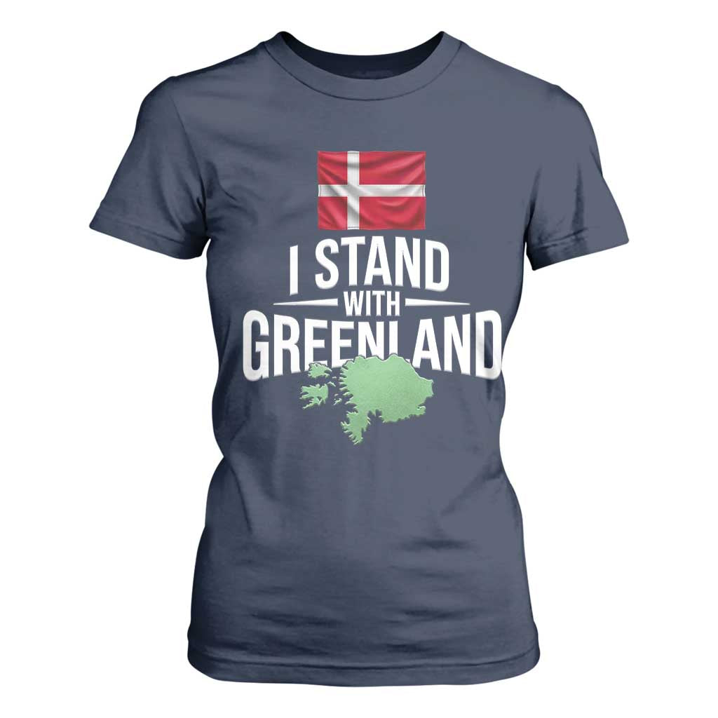 Denmark I Stand With Greenland T Shirt For Women Danish Flag and Map Unity Support Protest TS02 Navy Print Your Wear