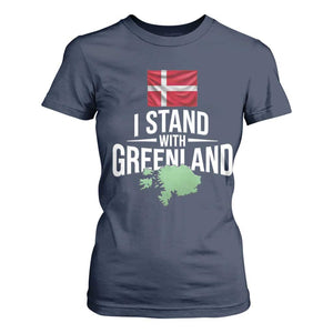 Denmark I Stand With Greenland T Shirt For Women Danish Flag and Map Unity Support Protest TS02 Navy Print Your Wear